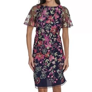 Jessica Howard Petite Floral Embroidered Mesh Sheath Dress